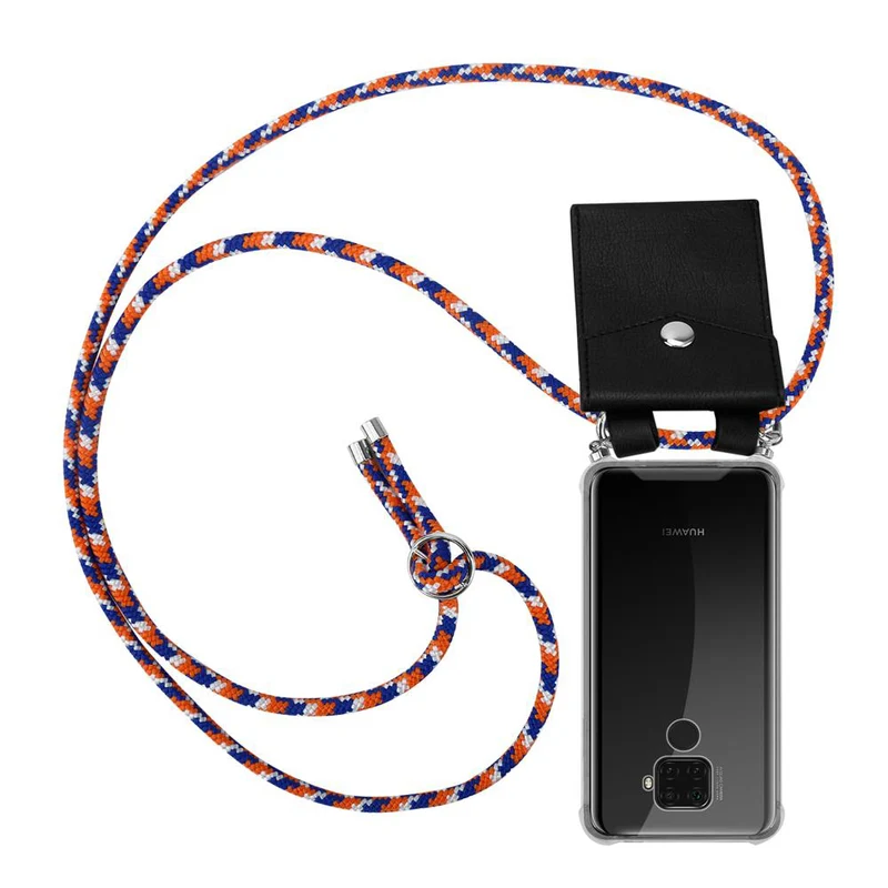 Cadorabo Handy Kette kompatibel mit Huawei MATE 30 LITE Silikon Schutzhülle mit Silbernen Ringen, Kordel Band und abnehmbarem Etui