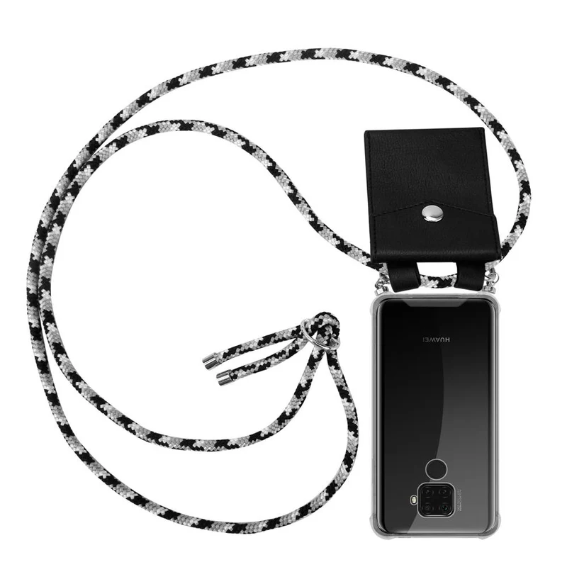 Cadorabo Handy Kette kompatibel mit Huawei MATE 30 LITE Silikon Schutzhülle mit Silbernen Ringen, Kordel Band und abnehmbarem Etui