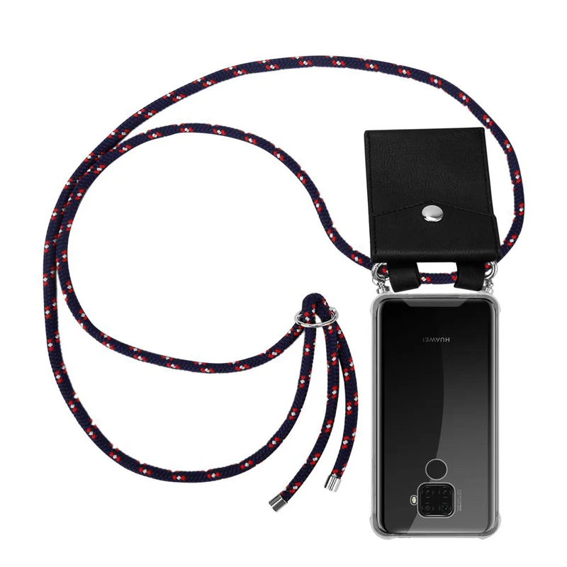 Cadorabo Handy Kette kompatibel mit Huawei MATE 30 LITE Silikon Schutzhülle mit Silbernen Ringen, Kordel Band und abnehmbarem Etui