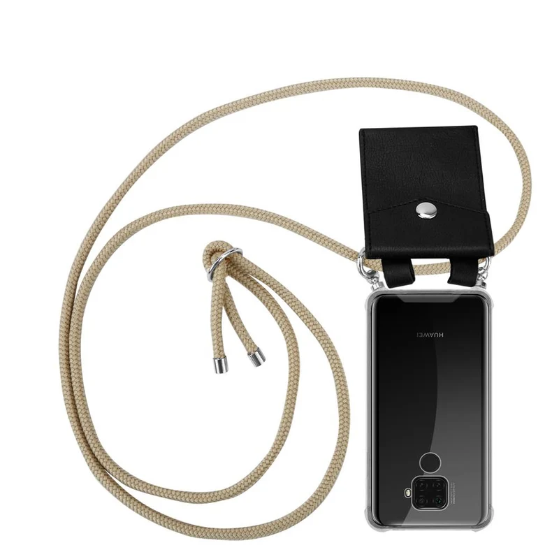 Cadorabo Handy Kette kompatibel mit Huawei MATE 30 LITE Silikon Schutzhülle mit Silbernen Ringen, Kordel Band und abnehmbarem Etui