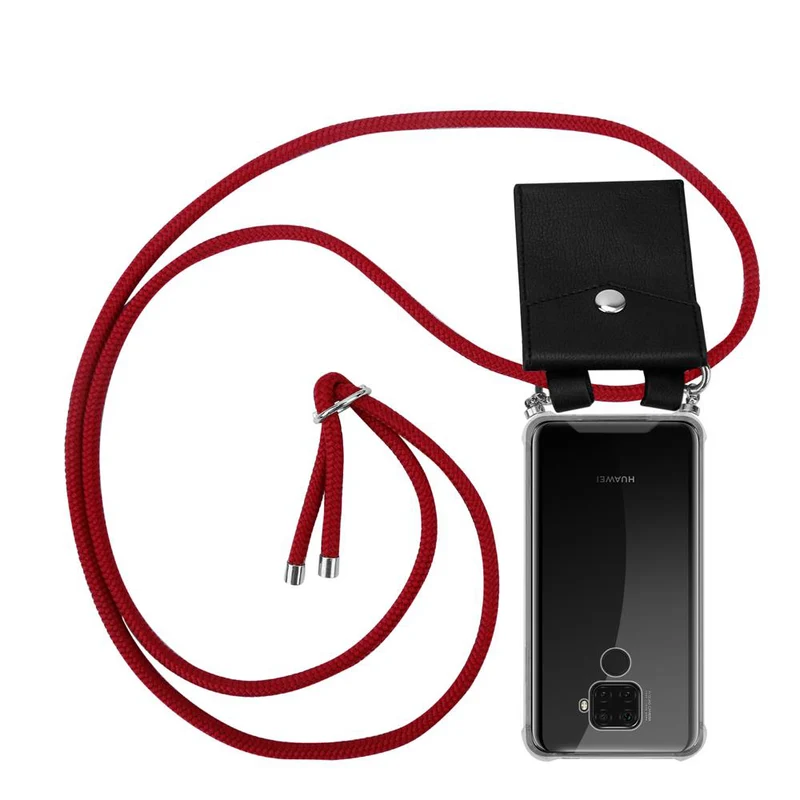 Cadorabo Handy Kette kompatibel mit Huawei MATE 30 LITE Silikon Schutzhülle mit Silbernen Ringen, Kordel Band und abnehmbarem Etui