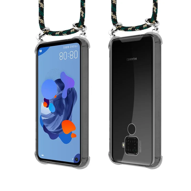 Cadorabo Handy Kette kompatibel mit Huawei MATE 30 LITE Silikon Schutzhülle mit Silbernen Ringen, Kordel Band und abnehmbarem Etui