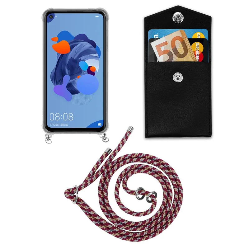 Cadorabo Handy Kette kompatibel mit Huawei MATE 30 LITE Silikon Schutzhülle mit Silbernen Ringen, Kordel Band und abnehmbarem Etui