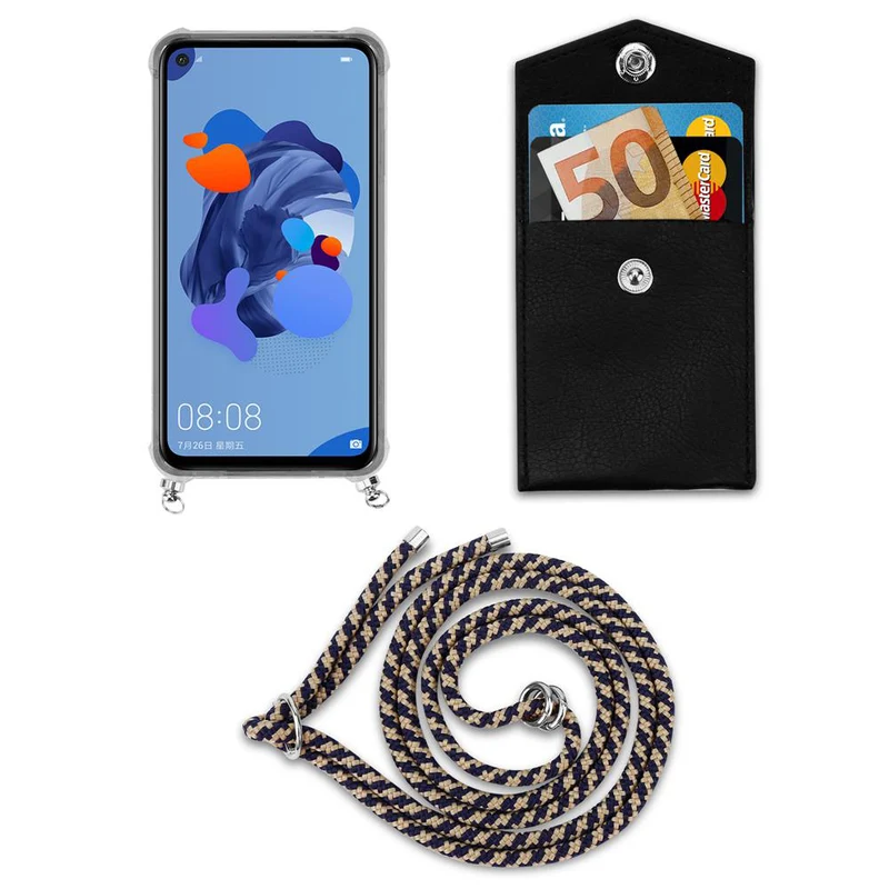 Cadorabo Handy Kette kompatibel mit Huawei MATE 30 LITE Silikon Schutzhülle mit Silbernen Ringen, Kordel Band und abnehmbarem Etui