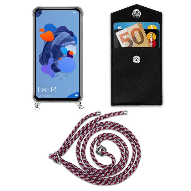Cadorabo Handy Kette kompatibel mit Huawei MATE 30 LITE Silikon Schutzhülle mit Silbernen Ringen, Kordel Band und abnehmbarem Etui