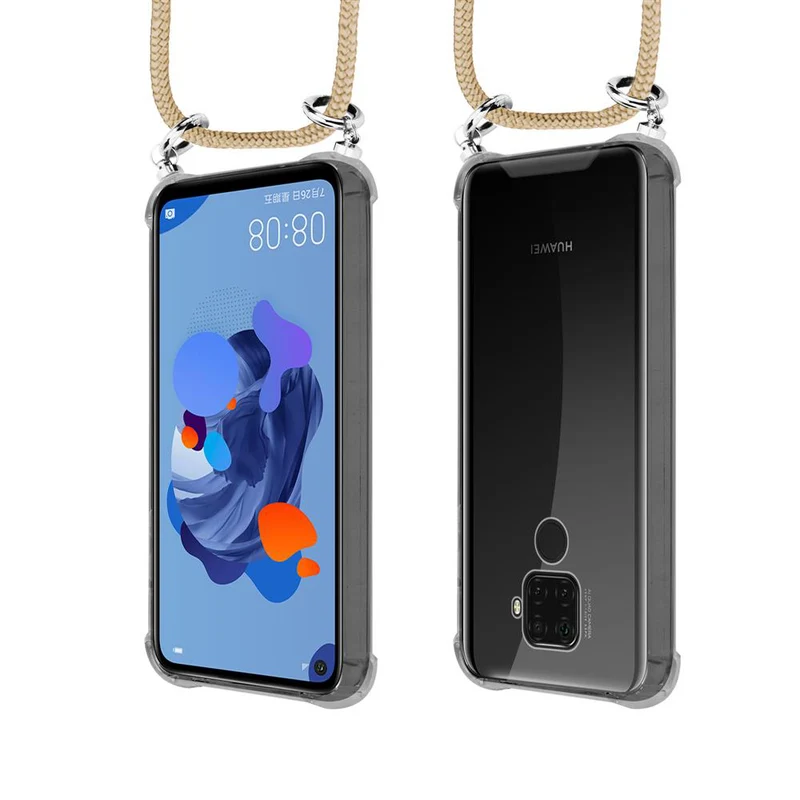Cadorabo Handy Kette kompatibel mit Huawei MATE 30 LITE Silikon Schutzhülle mit Silbernen Ringen, Kordel Band und abnehmbarem Etui