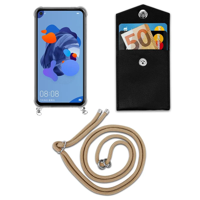 Cadorabo Handy Kette kompatibel mit Huawei MATE 30 LITE Silikon Schutzhülle mit Silbernen Ringen, Kordel Band und abnehmbarem Etui