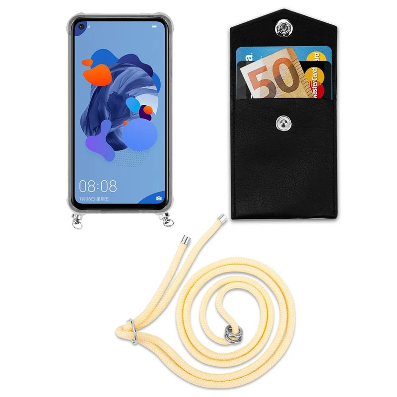 Cadorabo Handy Kette kompatibel mit Huawei MATE 30 LITE Silikon Schutzhülle mit Silbernen Ringen, Kordel Band und abnehmbarem Etui