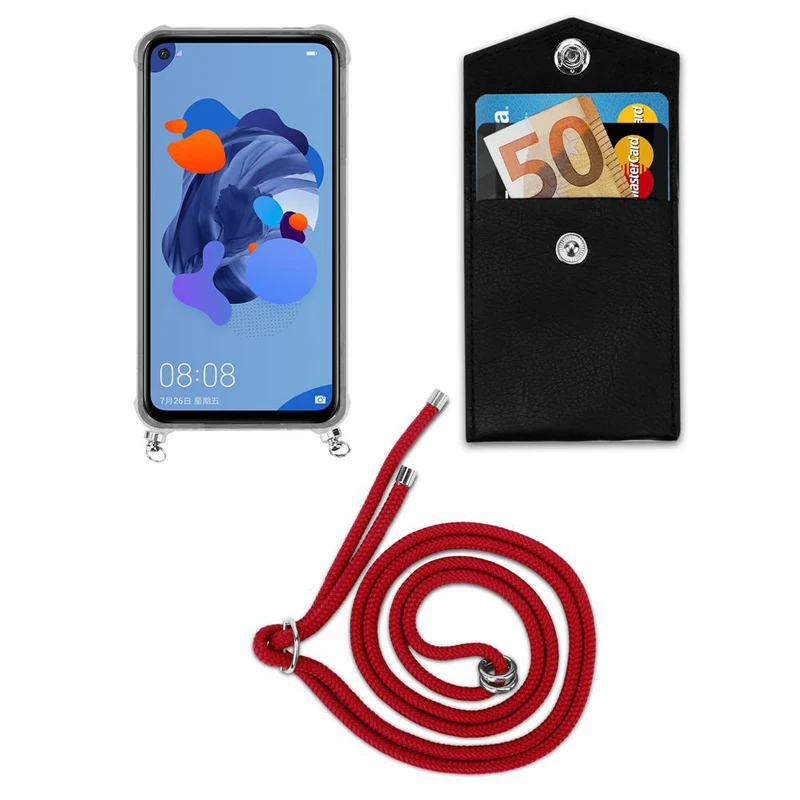 Cadorabo Handy Kette kompatibel mit Huawei MATE 30 LITE Silikon Schutzhülle mit Silbernen Ringen, Kordel Band und abnehmbarem Etui