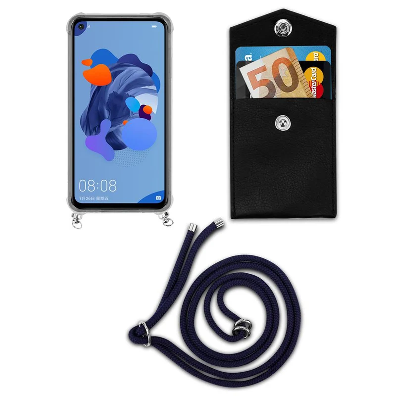 Cadorabo Handy Kette kompatibel mit Huawei MATE 30 LITE Silikon Schutzhülle mit Silbernen Ringen, Kordel Band und abnehmbarem Etui