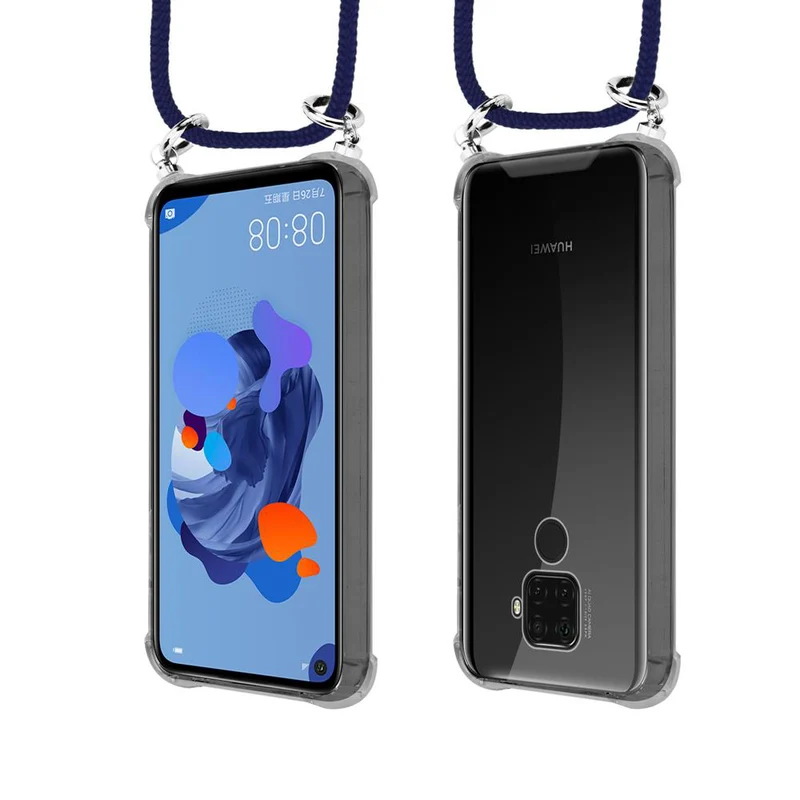 Cadorabo Handy Kette kompatibel mit Huawei MATE 30 LITE Silikon Schutzhülle mit Silbernen Ringen, Kordel Band und abnehmbarem Etui