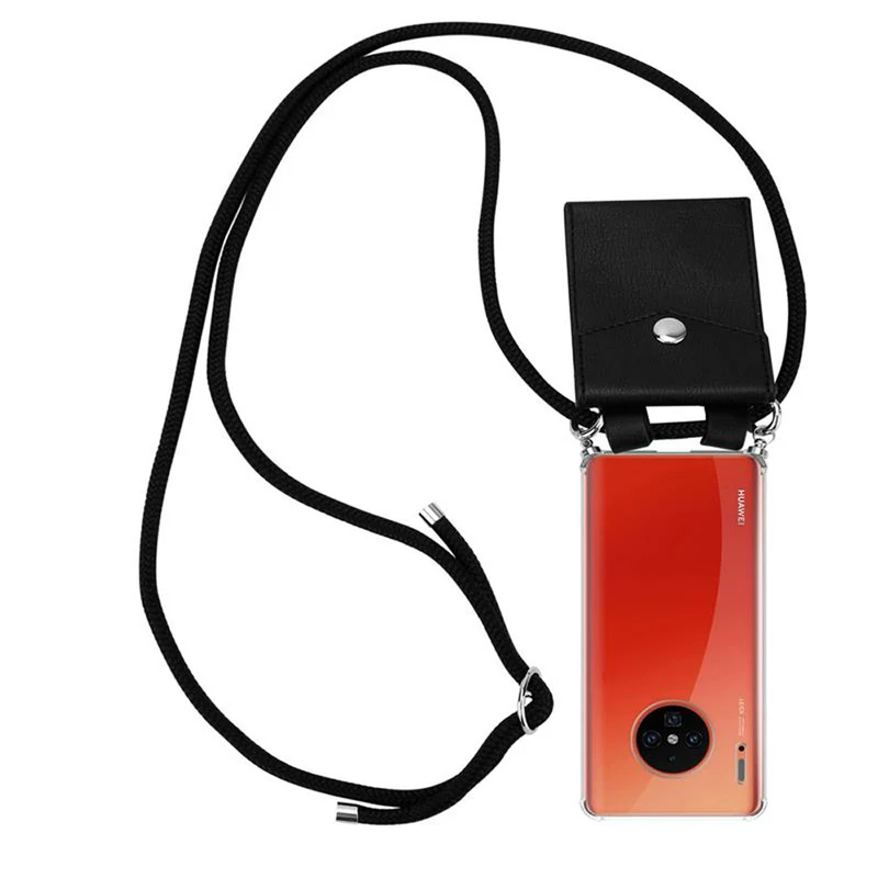 Cadorabo Handy Kette kompatibel mit Huawei MATE 30 PRO Silikon Schutzhülle mit Silbernen Ringen, Kordel Band und abnehmbarem Etui