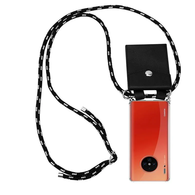 Cadorabo Handy Kette kompatibel mit Huawei MATE 30 PRO Silikon Schutzhülle mit Silbernen Ringen, Kordel Band und abnehmbarem Etui
