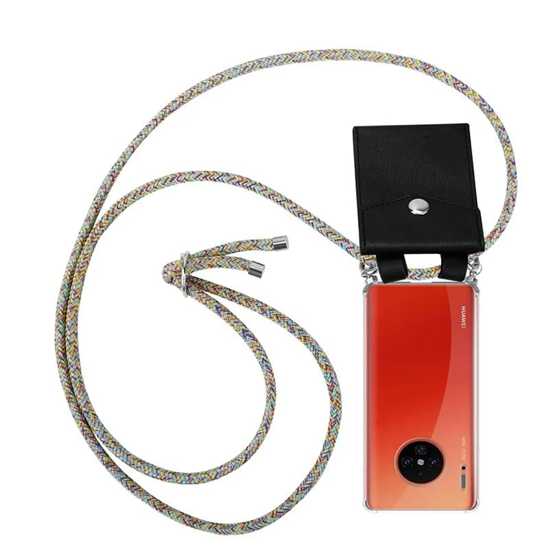 Cadorabo Handy Kette kompatibel mit Huawei MATE 30 PRO Silikon Schutzhülle mit Silbernen Ringen, Kordel Band und abnehmbarem Etui