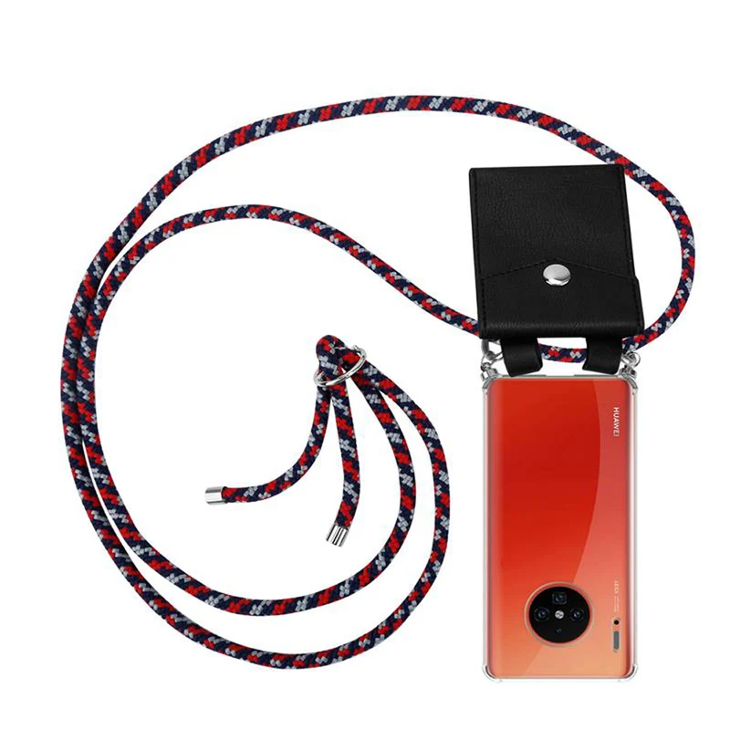 Cadorabo Handy Kette kompatibel mit Huawei MATE 30 PRO Silikon Schutzhülle mit Silbernen Ringen, Kordel Band und abnehmbarem Etui