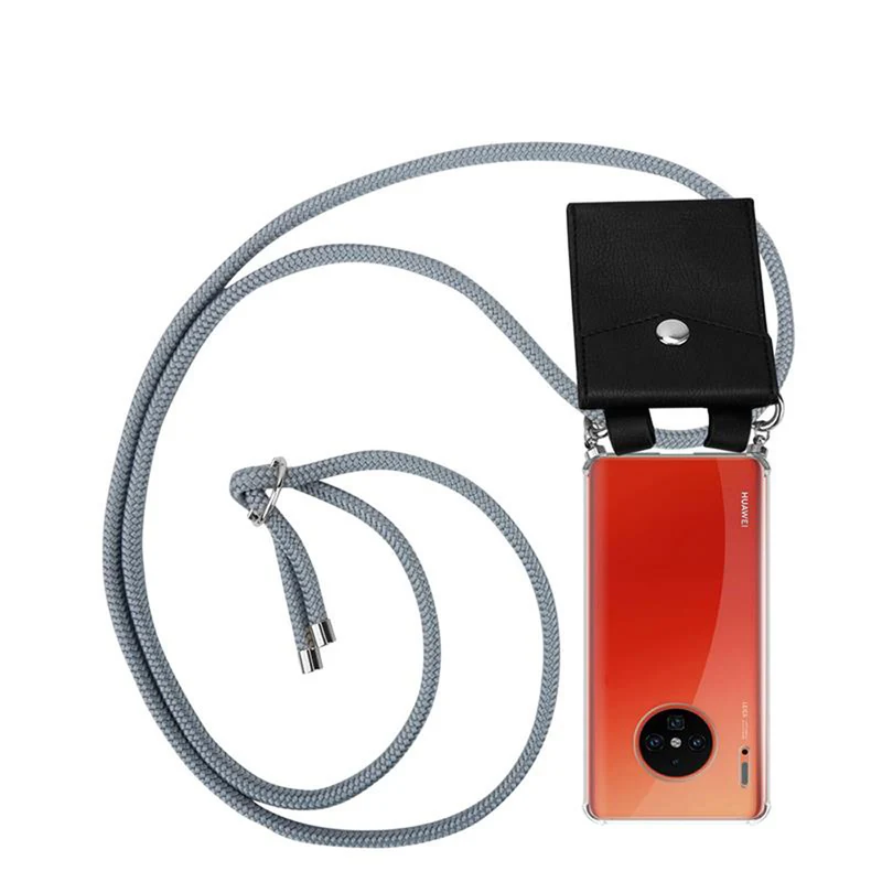 Cadorabo Handy Kette kompatibel mit Huawei MATE 30 PRO Silikon Schutzhülle mit Silbernen Ringen, Kordel Band und abnehmbarem Etui