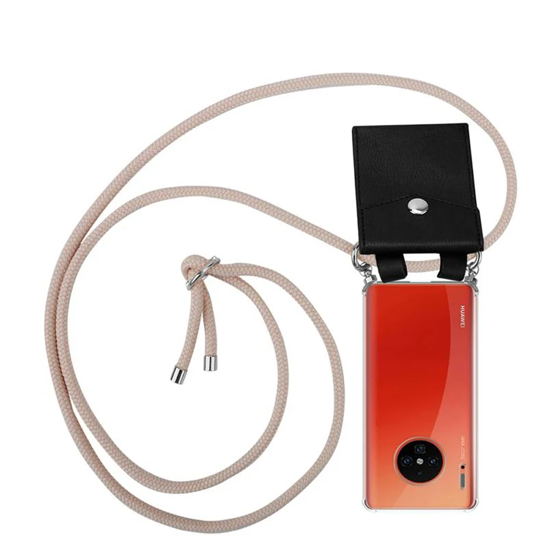 Cadorabo Handy Kette kompatibel mit Huawei MATE 30 PRO Silikon Schutzhülle mit Silbernen Ringen, Kordel Band und abnehmbarem Etui