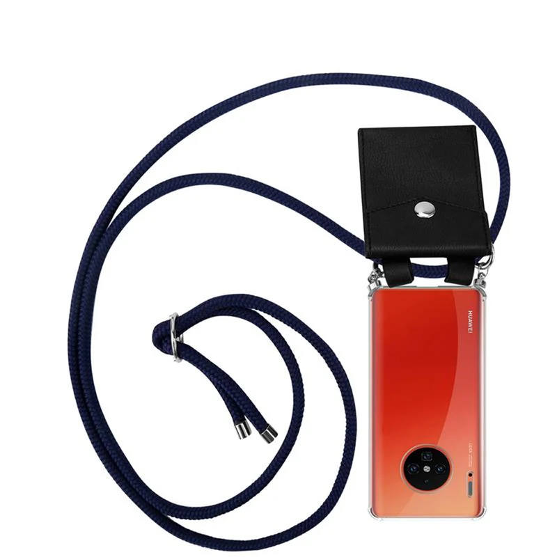 Cadorabo Handy Kette kompatibel mit Huawei MATE 30 PRO Silikon Schutzhülle mit Silbernen Ringen, Kordel Band und abnehmbarem Etui