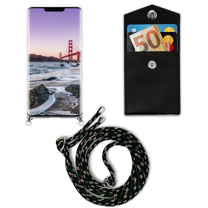Cadorabo Handy Kette kompatibel mit Huawei MATE 30 PRO Silikon Schutzhülle mit Silbernen Ringen, Kordel Band und abnehmbarem Etui
