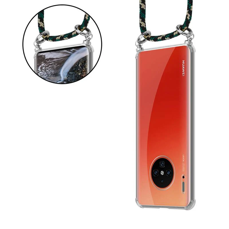 Cadorabo Handy Kette kompatibel mit Huawei MATE 30 PRO Silikon Schutzhülle mit Silbernen Ringen, Kordel Band und abnehmbarem Etui