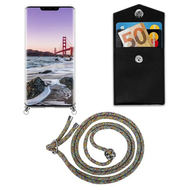 Cadorabo Handy Kette kompatibel mit Huawei MATE 30 PRO Silikon Schutzhülle mit Silbernen Ringen, Kordel Band und abnehmbarem Etui