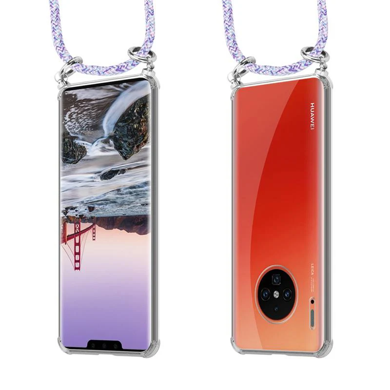 Cadorabo Handy Kette kompatibel mit Huawei MATE 30 PRO Silikon Schutzhülle mit Silbernen Ringen, Kordel Band und abnehmbarem Etui