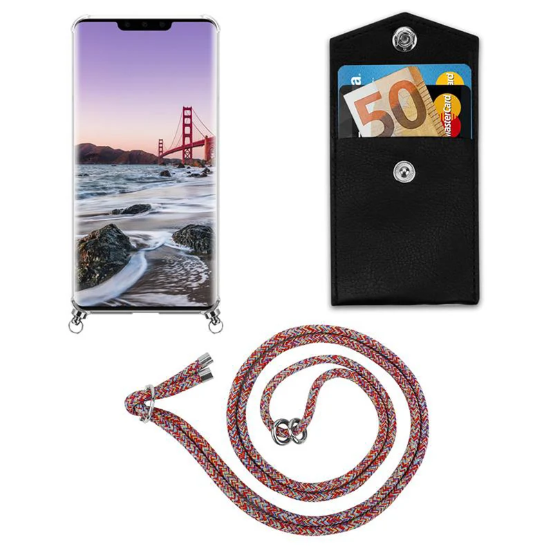 Cadorabo Handy Kette kompatibel mit Huawei MATE 30 PRO Silikon Schutzhülle mit Silbernen Ringen, Kordel Band und abnehmbarem Etui