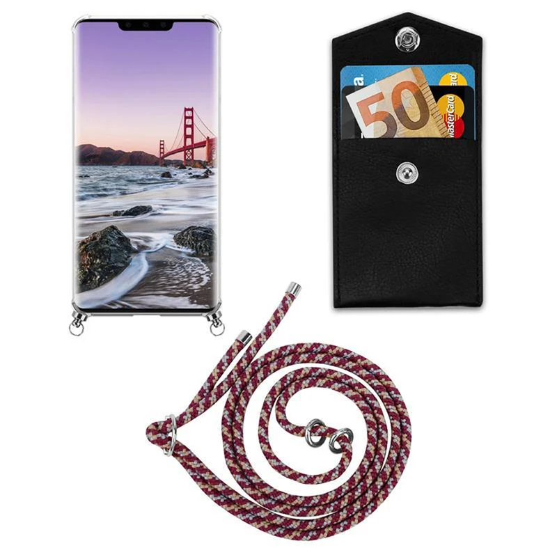 Cadorabo Handy Kette kompatibel mit Huawei MATE 30 PRO Silikon Schutzhülle mit Silbernen Ringen, Kordel Band und abnehmbarem Etui