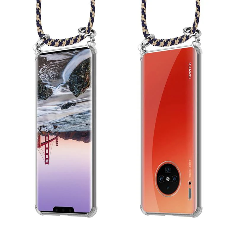 Cadorabo Handy Kette kompatibel mit Huawei MATE 30 PRO Silikon Schutzhülle mit Silbernen Ringen, Kordel Band und abnehmbarem Etui