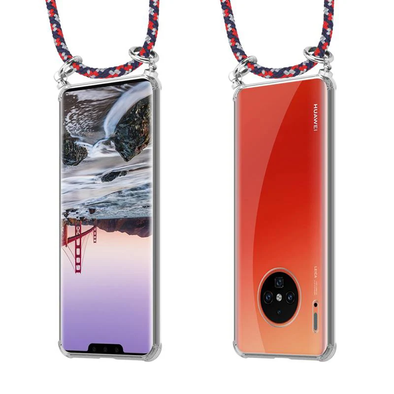 Cadorabo Handy Kette kompatibel mit Huawei MATE 30 PRO Silikon Schutzhülle mit Silbernen Ringen, Kordel Band und abnehmbarem Etui