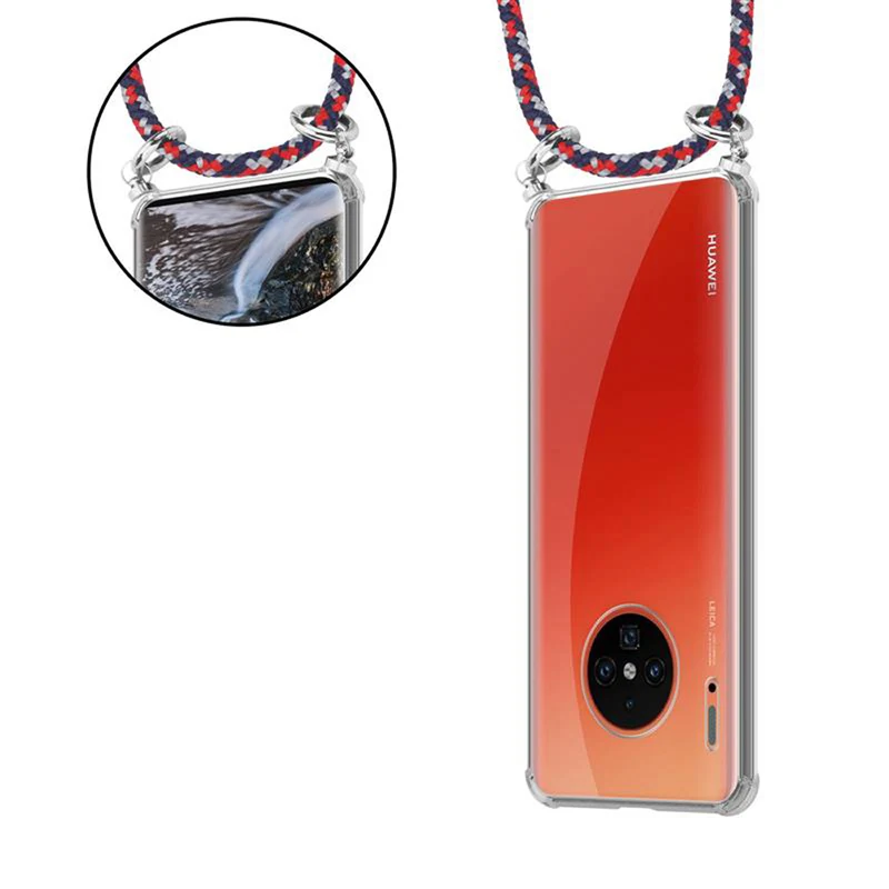Cadorabo Handy Kette kompatibel mit Huawei MATE 30 PRO Silikon Schutzhülle mit Silbernen Ringen, Kordel Band und abnehmbarem Etui