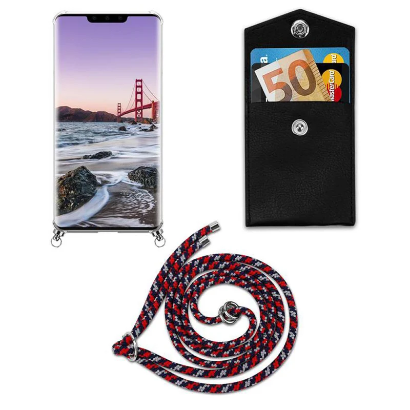 Cadorabo Handy Kette kompatibel mit Huawei MATE 30 PRO Silikon Schutzhülle mit Silbernen Ringen, Kordel Band und abnehmbarem Etui