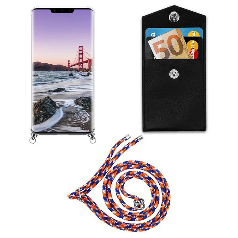 Cadorabo Handy Kette kompatibel mit Huawei MATE 30 PRO Silikon Schutzhülle mit Silbernen Ringen, Kordel Band und abnehmbarem Etui