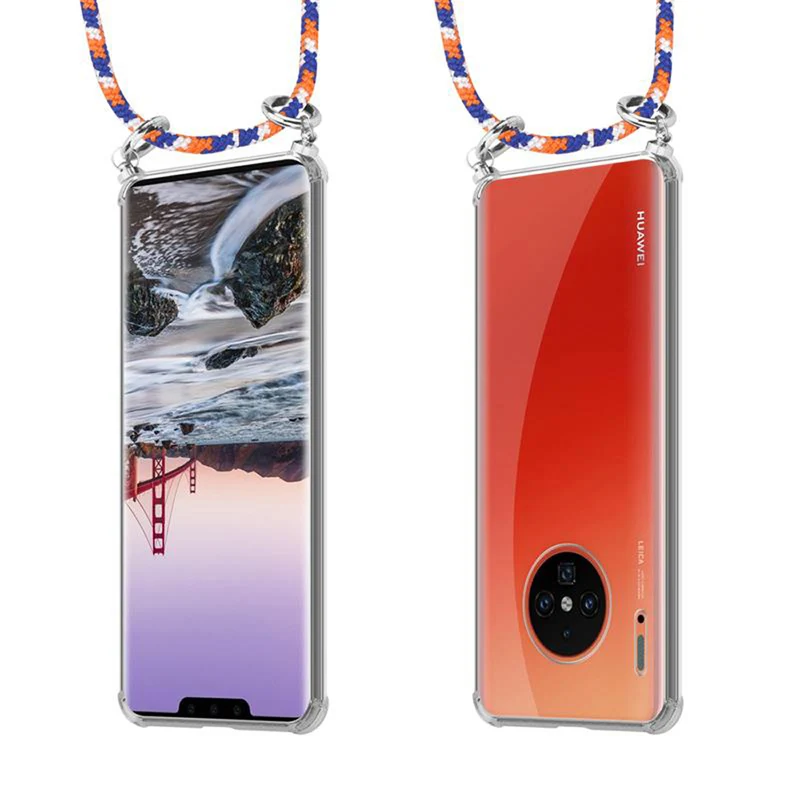 Cadorabo Handy Kette kompatibel mit Huawei MATE 30 PRO Silikon Schutzhülle mit Silbernen Ringen, Kordel Band und abnehmbarem Etui