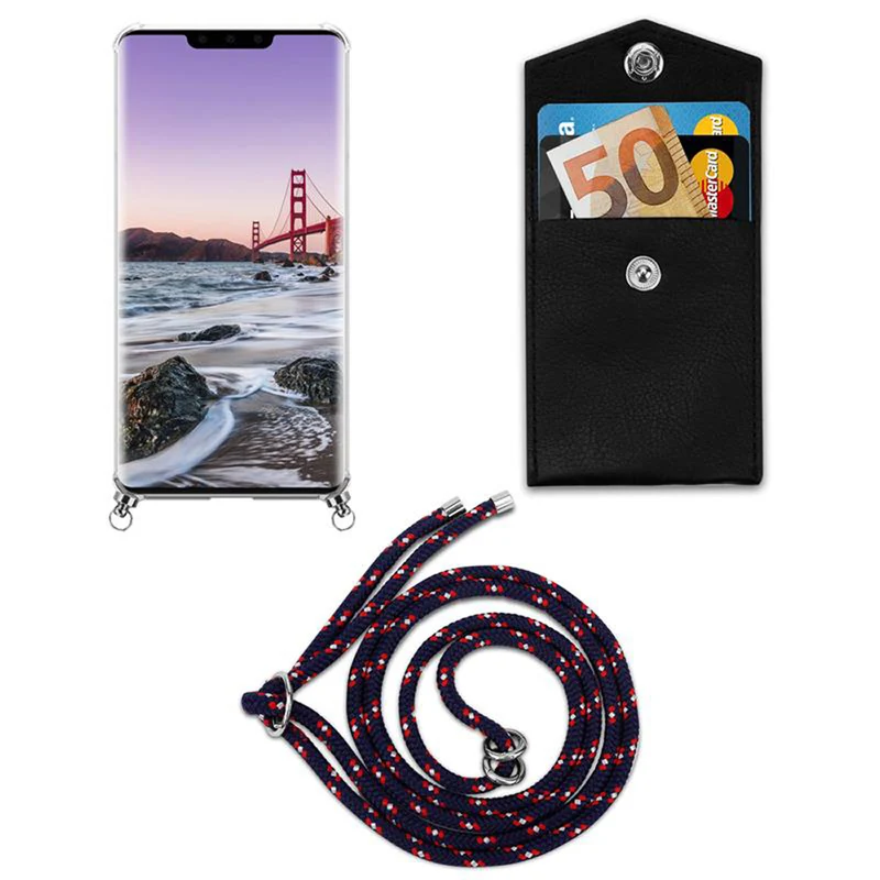 Cadorabo Handy Kette kompatibel mit Huawei MATE 30 PRO Silikon Schutzhülle mit Silbernen Ringen, Kordel Band und abnehmbarem Etui