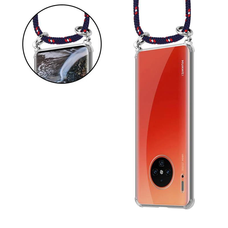 Cadorabo Handy Kette kompatibel mit Huawei MATE 30 PRO Silikon Schutzhülle mit Silbernen Ringen, Kordel Band und abnehmbarem Etui