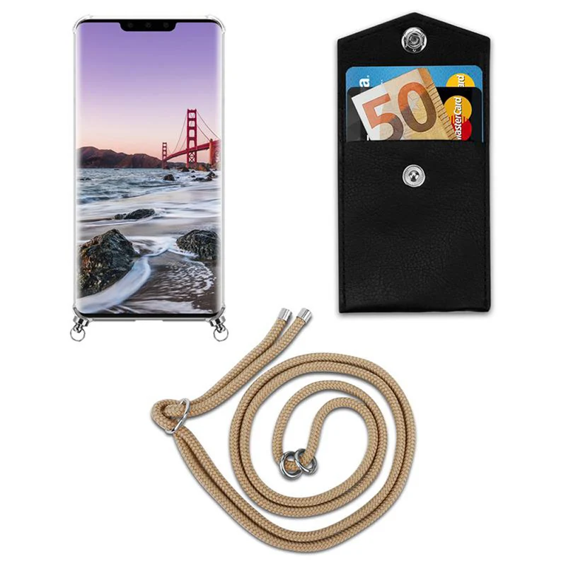 Cadorabo Handy Kette kompatibel mit Huawei MATE 30 PRO Silikon Schutzhülle mit Silbernen Ringen, Kordel Band und abnehmbarem Etui
