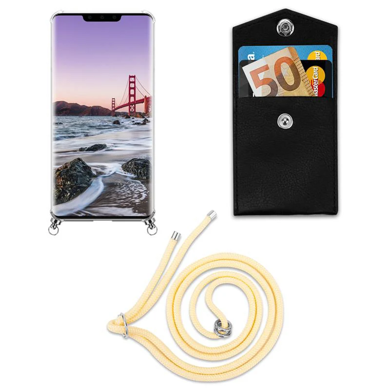 Cadorabo Handy Kette kompatibel mit Huawei MATE 30 PRO Silikon Schutzhülle mit Silbernen Ringen, Kordel Band und abnehmbarem Etui