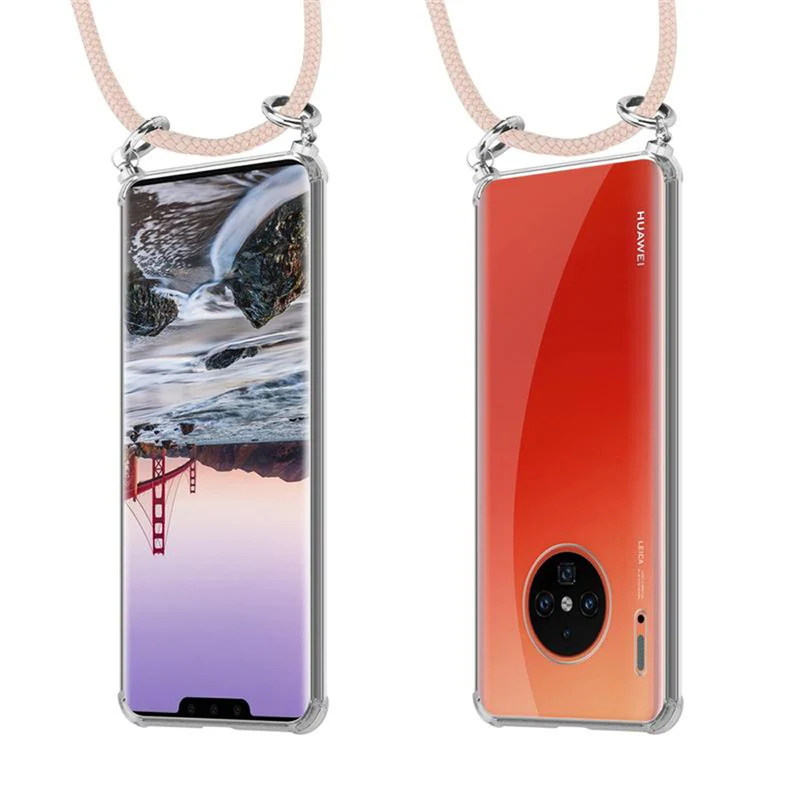 Cadorabo Handy Kette kompatibel mit Huawei MATE 30 PRO Silikon Schutzhülle mit Silbernen Ringen, Kordel Band und abnehmbarem Etui