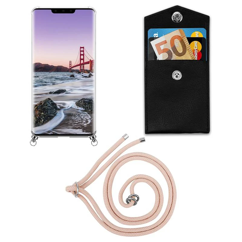 Cadorabo Handy Kette kompatibel mit Huawei MATE 30 PRO Silikon Schutzhülle mit Silbernen Ringen, Kordel Band und abnehmbarem Etui