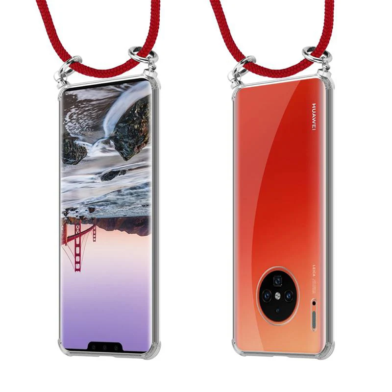 Cadorabo Handy Kette kompatibel mit Huawei MATE 30 PRO Silikon Schutzhülle mit Silbernen Ringen, Kordel Band und abnehmbarem Etui