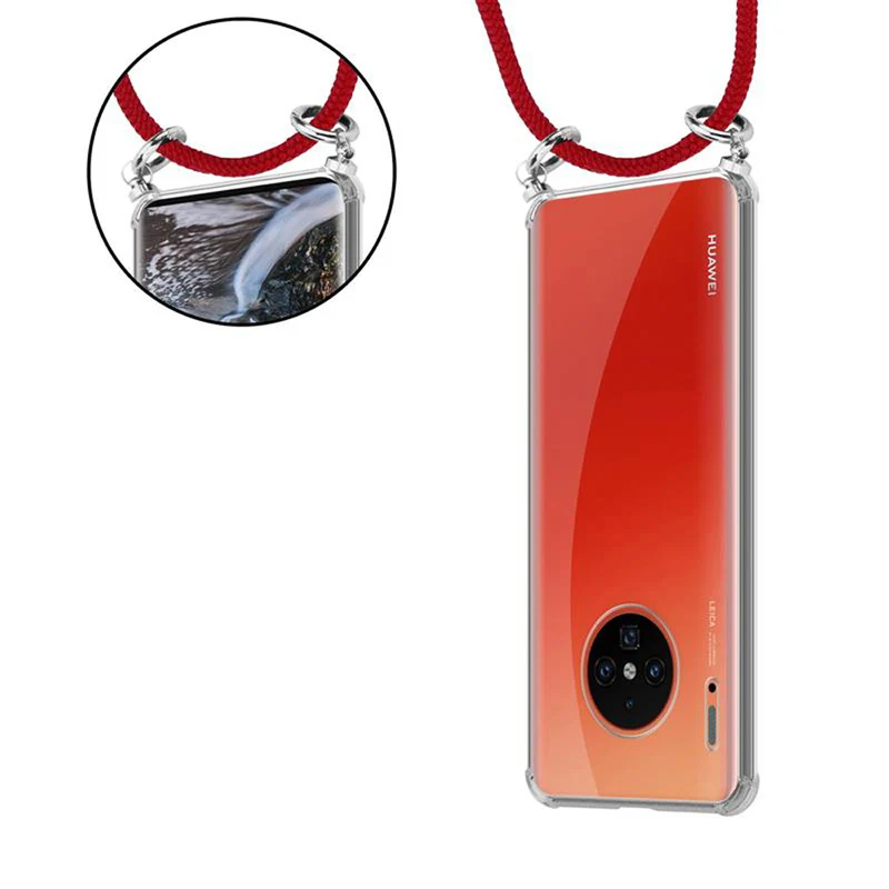 Cadorabo Handy Kette kompatibel mit Huawei MATE 30 PRO Silikon Schutzhülle mit Silbernen Ringen, Kordel Band und abnehmbarem Etui