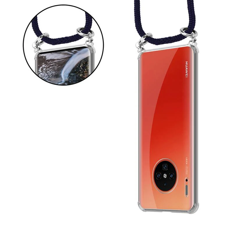 Cadorabo Handy Kette kompatibel mit Huawei MATE 30 PRO Silikon Schutzhülle mit Silbernen Ringen, Kordel Band und abnehmbarem Etui