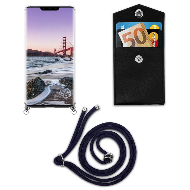 Cadorabo Handy Kette kompatibel mit Huawei MATE 30 PRO Silikon Schutzhülle mit Silbernen Ringen, Kordel Band und abnehmbarem Etui
