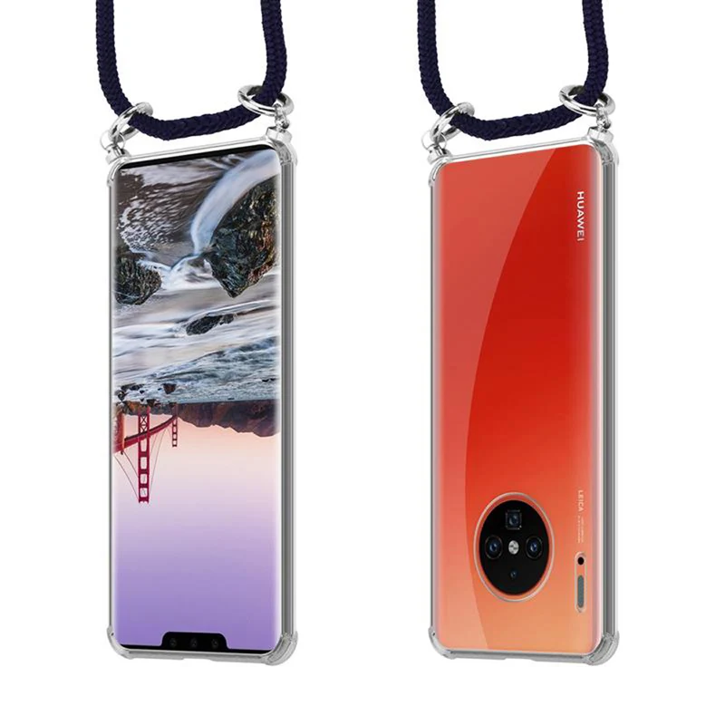 Cadorabo Handy Kette kompatibel mit Huawei MATE 30 PRO Silikon Schutzhülle mit Silbernen Ringen, Kordel Band und abnehmbarem Etui
