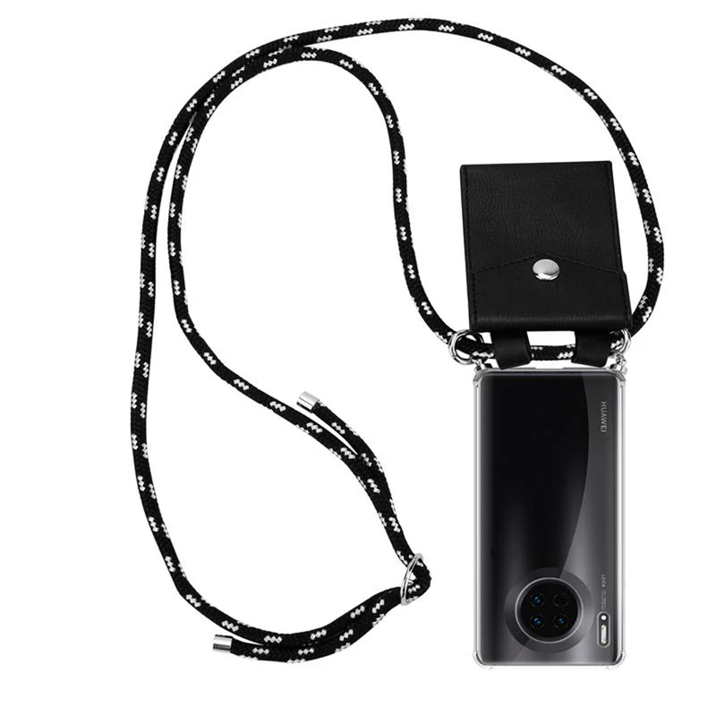 Cadorabo Handy Kette kompatibel mit Huawei MATE 30 Silikon Schutzhülle mit Silbernen Ringen, Kordel Band und abnehmbarem Etui