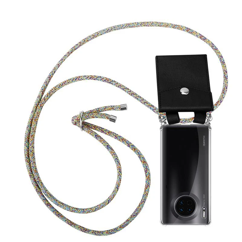 Cadorabo Handy Kette kompatibel mit Huawei MATE 30 Silikon Schutzhülle mit Silbernen Ringen, Kordel Band und abnehmbarem Etui