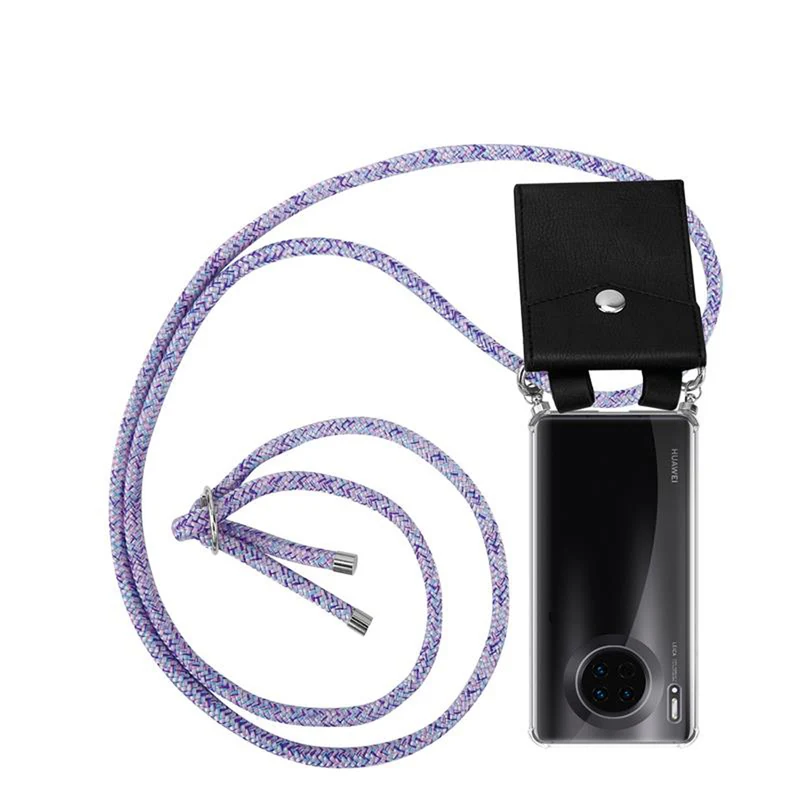 Cadorabo Handy Kette kompatibel mit Huawei MATE 30 Silikon Schutzhülle mit Silbernen Ringen, Kordel Band und abnehmbarem Etui