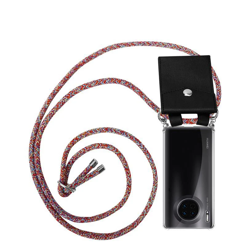 Cadorabo Handy Kette kompatibel mit Huawei MATE 30 Silikon Schutzhülle mit Silbernen Ringen, Kordel Band und abnehmbarem Etui