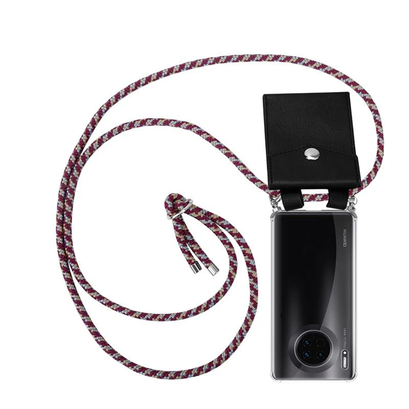 Cadorabo Handy Kette kompatibel mit Huawei MATE 30 Silikon Schutzhülle mit Silbernen Ringen, Kordel Band und abnehmbarem Etui